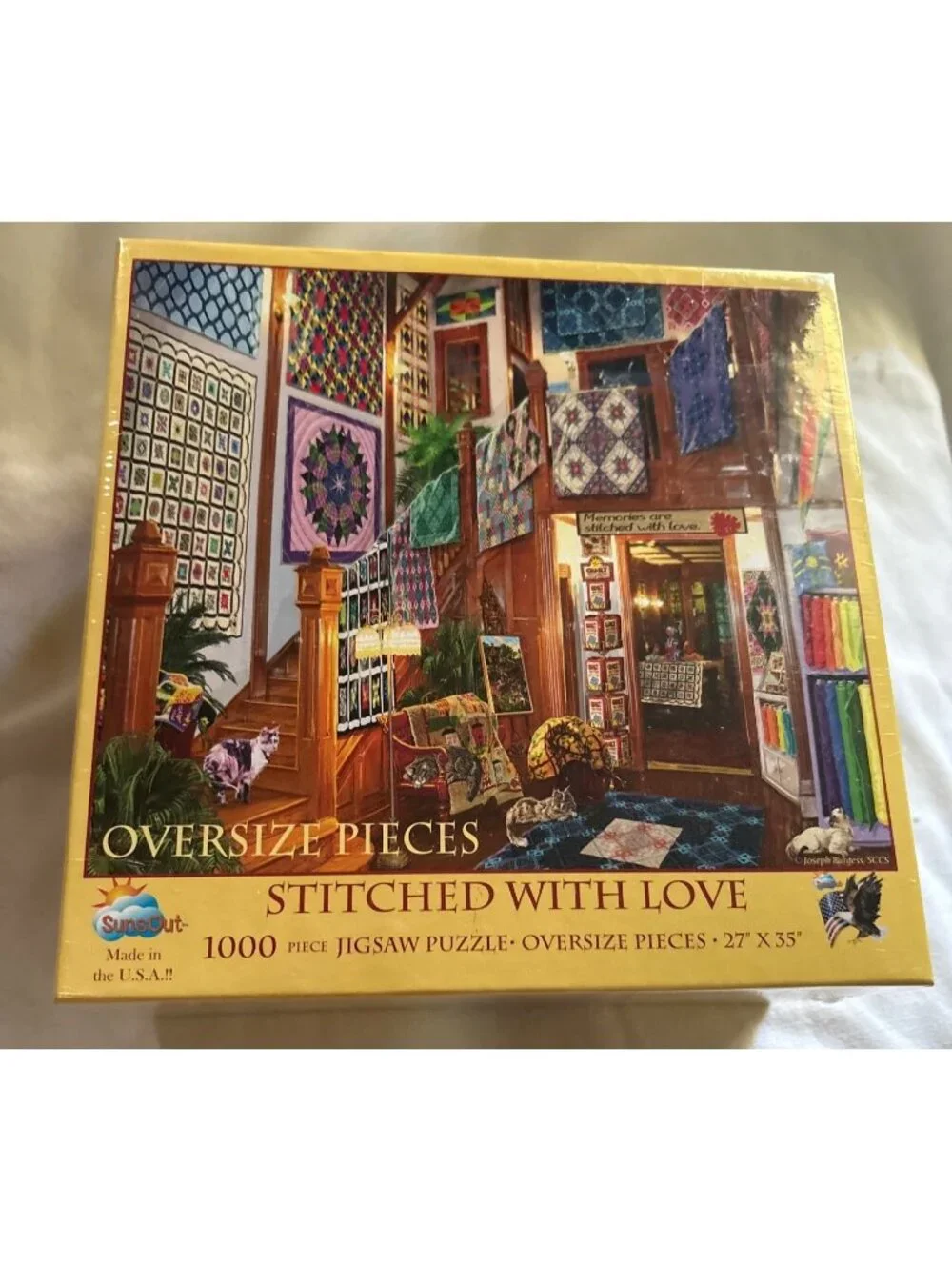 Stitched With Love Oversized Quilts Jigsaw Puzzle HTF Sealed 1000-Piece SunsOut